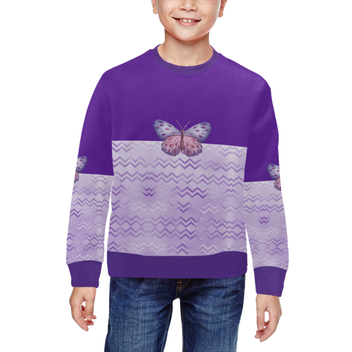 Purple Butterfly Chevron All Over Print Crewneck Sweatshirt for Kids (Model H29)