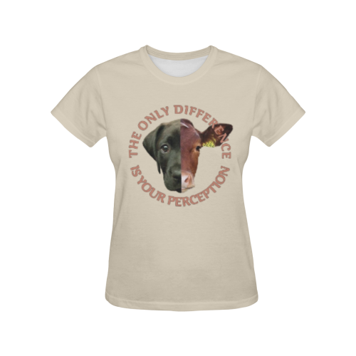 Vegan Cow and Dog Design with Slogan All Over Print T-shirt for Women/Large Size (USA Size) (Model T40)