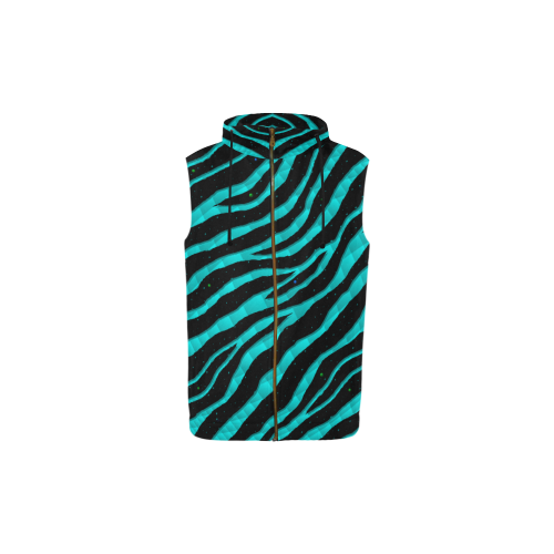 Ripped SpaceTime Stripes - Cyan All Over Print Sleeveless Zip Up Hoodie for Kid (Model H16)