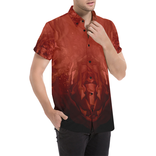 Wonderful red flowers Men's All Over Print Short Sleeve Shirt (Model T53)