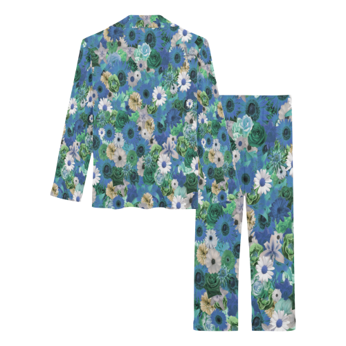 Turquoise Gold Fantasy Garden Women's Long Pajama Set