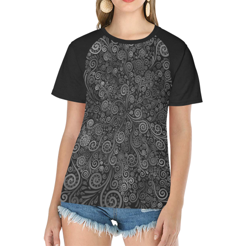 3D Psychedelic Black and White Rose Women's Raglan T-Shirt/Front Printing (Model T62)