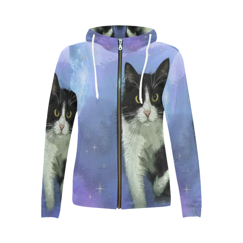 space cat All Over Print Full Zip Hoodie for Women (Model H14)