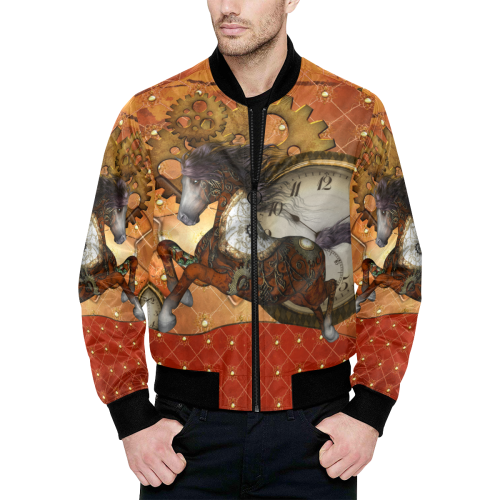 Steampunk, awesome steampunk horse All Over Print Quilted Bomber Jacket for Men (Model H33)