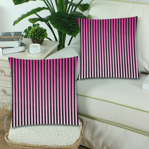 Pink Ombre Stripes on Black Custom Zippered Pillow Cases 18"x 18" (Twin Sides) (Set of 2)