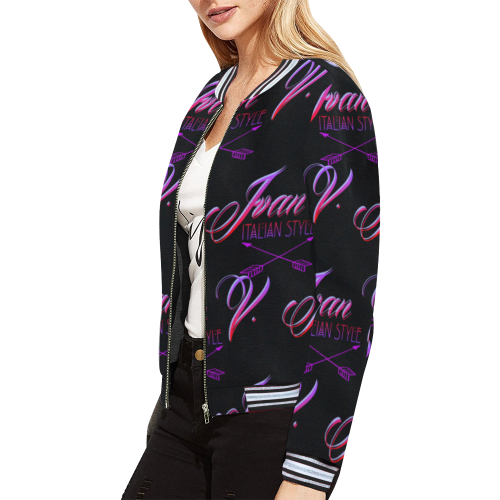 Ivan Venerucci Italian Style brand All Over Print Bomber Jacket for Women (Model H21)
