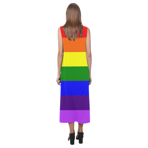 Rainbow Flag (Gay Pride - LGBTQIA+) Phaedra Sleeveless Open Fork Long Dress (Model D08)