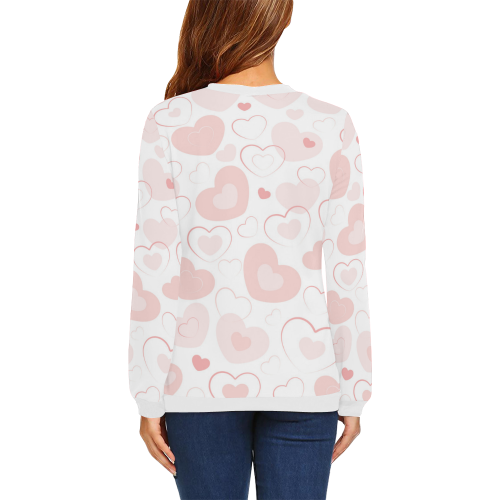 Pink Hearts Teddy White All Over Print Crewneck Sweatshirt for Women (Model H18)