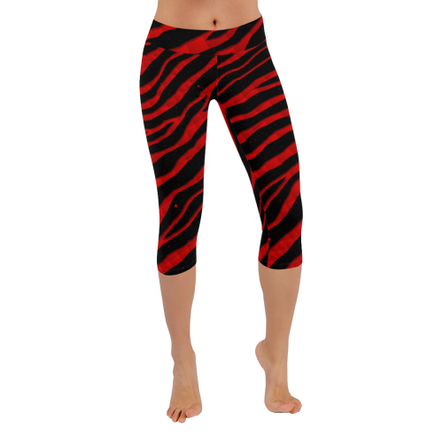 Ripped SpaceTime Stripes - Red Women's Low Rise Capri Leggings (Invisible Stitch) (Model L08)