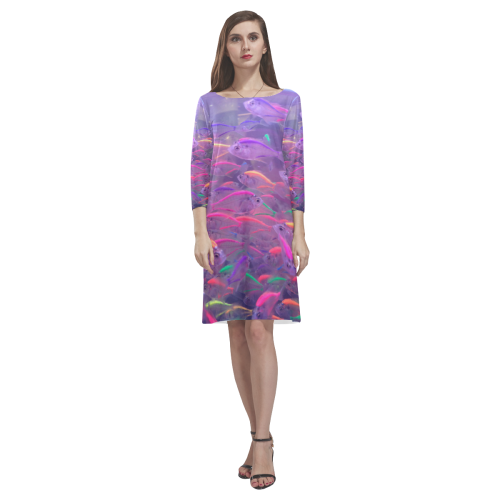 colorful fishes Rhea Loose Round Neck Dress(Model D22)