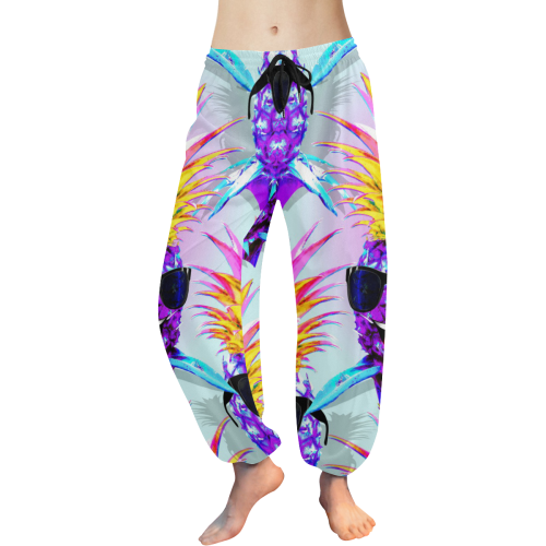 Pineapple Ultraviolet Happy Dude with Sunglasses Women's All Over Print Harem Pants (Model L18)