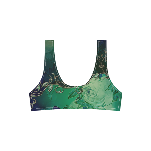 Green floral design Sport Top & High-Waisted Bikini Swimsuit (Model S07)