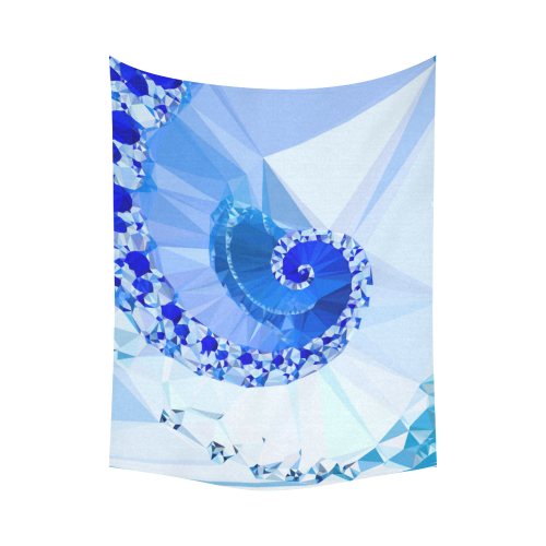 Blue White Geometric Fractal Art Cotton Linen Wall Tapestry 80"x 60"