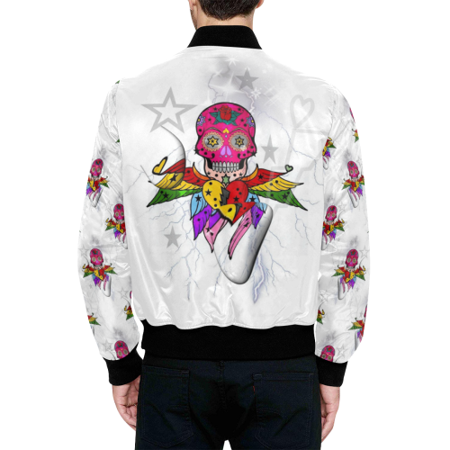 Skull Popart by Nico Bielow All Over Print Quilted Bomber Jacket for Men (Model H33)