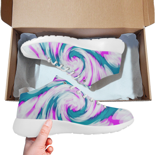 Turquoise Pink Tie Dye Swirl Abstract Women's Basketball Training Shoes/Large Size (Model 47502)