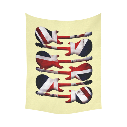 Union Jack British UK Flag Guitars Yellow Cotton Linen Wall Tapestry 80"x 60"