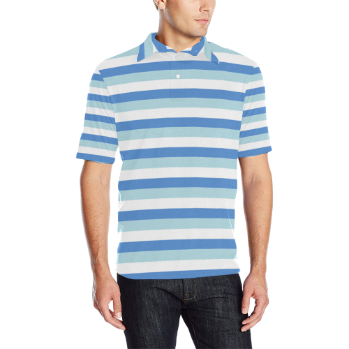 Blue Stripes Men's All Over Print Polo Shirt (Model T55)