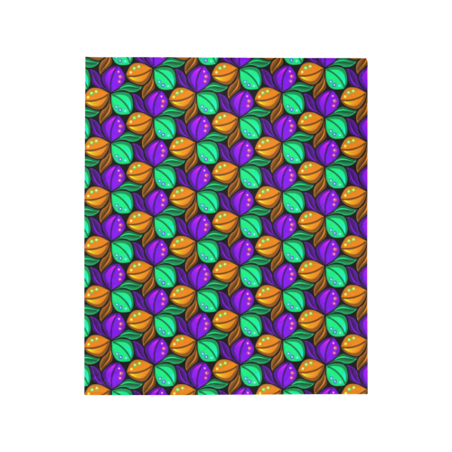 Tricolor Floral Pattern Orange Green and Violet Quilt 50"x60"