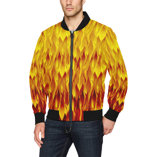 Hot Fire and Flames Illustration All Over Print Bomber Jacket for Men (Model H31)