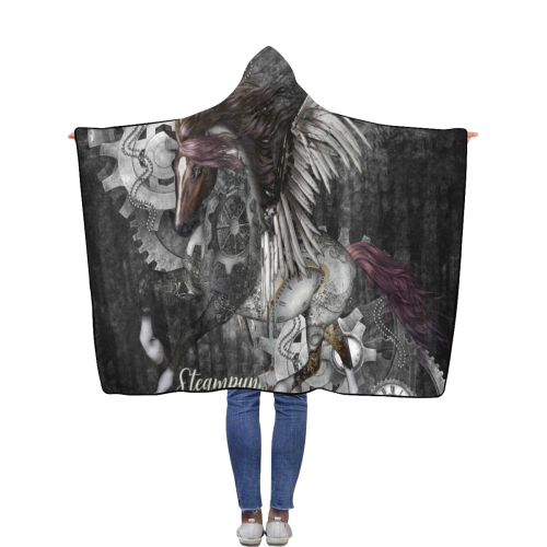 Aweswome steampunk horse with wings Flannel Hooded Blanket 50''x60''