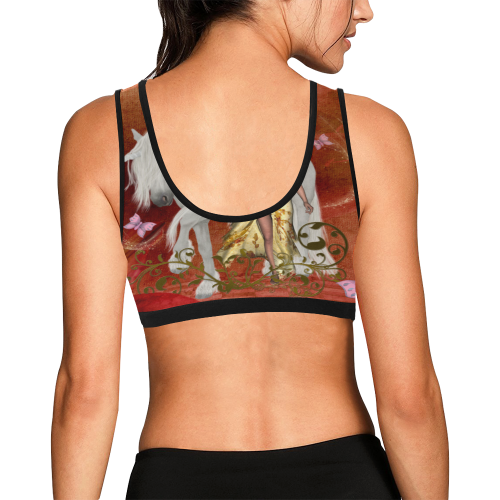 Unicorn with fairy and butterflies Women's All Over Print Sports Bra (Model T52)