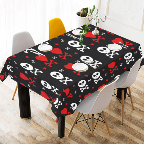 Skull and Crossbones Cotton Linen Tablecloth 60" x 90"