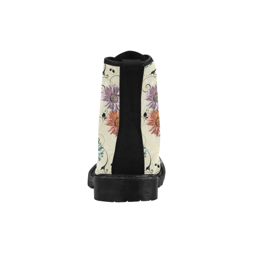 Flowers on Yellow Martin Boots for Women (Black) (Model 1203H)