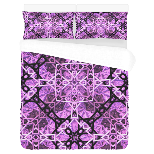 Pink/Black Fractal Pattern 3-Piece Bedding Set