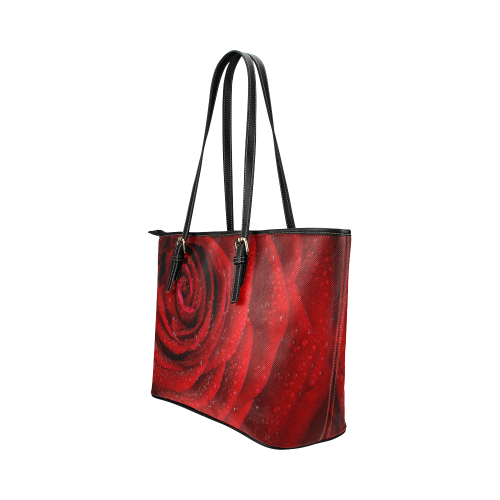 Red rosa Leather Tote Bag/Small (Model 1651)