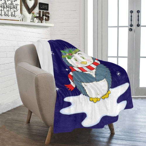 Adorable Christmas Penguin Blue Ultra-Soft Micro Fleece Blanket 40"x50"