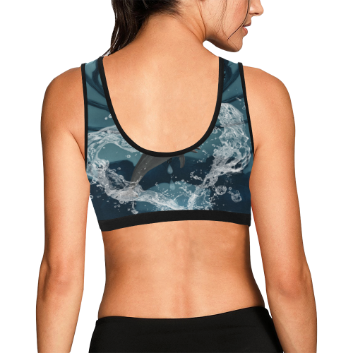 Dolphin jumping by a heart Women's All Over Print Sports Bra (Model T52)