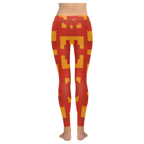 2 reds and gold design Women's Low Rise Leggings (Invisible Stitch) (Model L05)