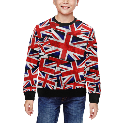 Union Jack British UK Flag All Over Print Crewneck Sweatshirt for Kids (Model H29)