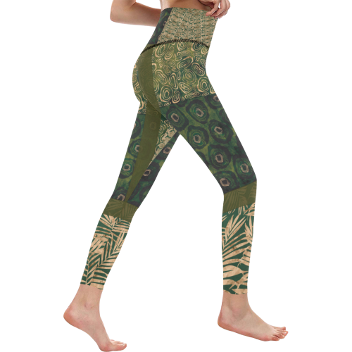 Green  Python Jungle Patchwork Women's All Over Print High-Waisted Leggings (Model L36)