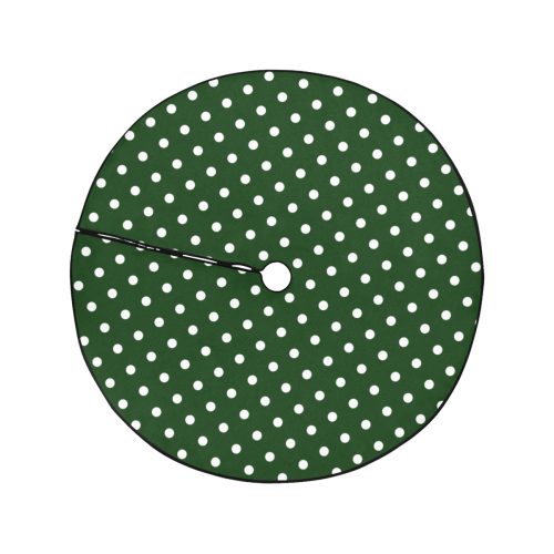 Polka Dots White on Green Christmas Tree Skirt 47" x 47"