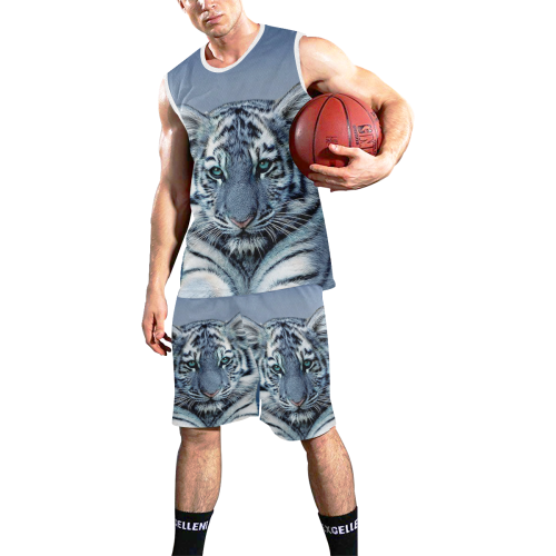 Blue White Tiger All Over Print Basketball Uniform