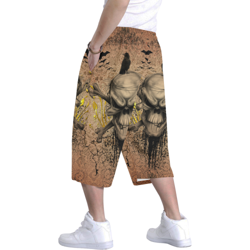 The scary skull with crow Men's All Over Print Baggy Shorts (Model L37)