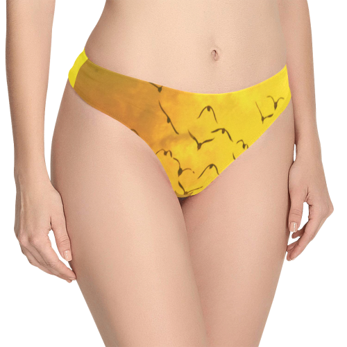 Trendy Birds, yellow by JamColors Women's All Over Print Thongs (Model L30)