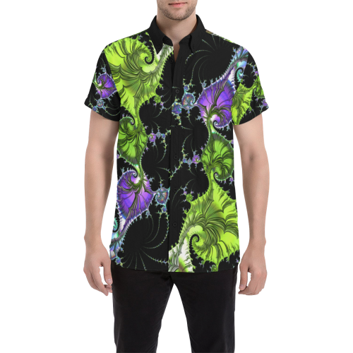 SPIRAL Filigree FRACTAL black green violet Men's All Over Print Short Sleeve Shirt (Model T53)