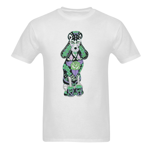 Sugar Skull Poodle Green White Men's T-shirt in USA Size (Front Printing Only) (Model T02)