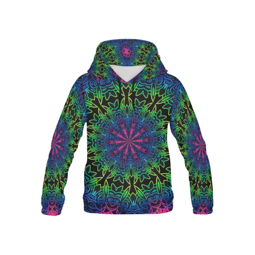 Rainbow Scratch Art Mandala Kaleidoscope Abstract All Over Print Hoodie for Kid (USA Size) (Model H13)