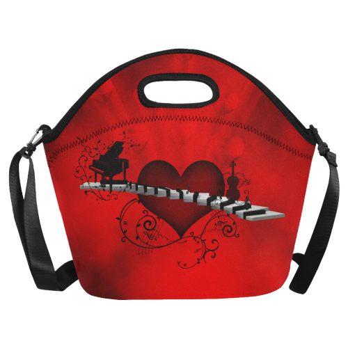 Music, piano guitar and wonderful heart Neoprene Lunch Bag/Large (Model 1669)