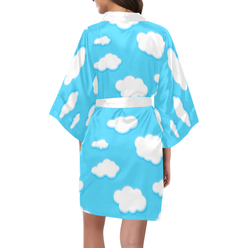 sky of blue and fluffy white clouds Kimono Robe