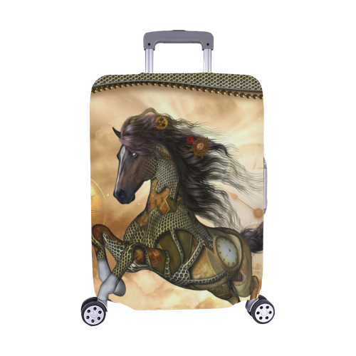Aweseome steampunk horse, golden Luggage Cover/Medium 22"-25"