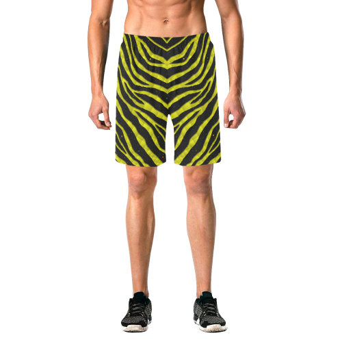 Ripped SpaceTime Stripes - Yellow Men's All Over Print Elastic Beach Shorts (Model L20)
