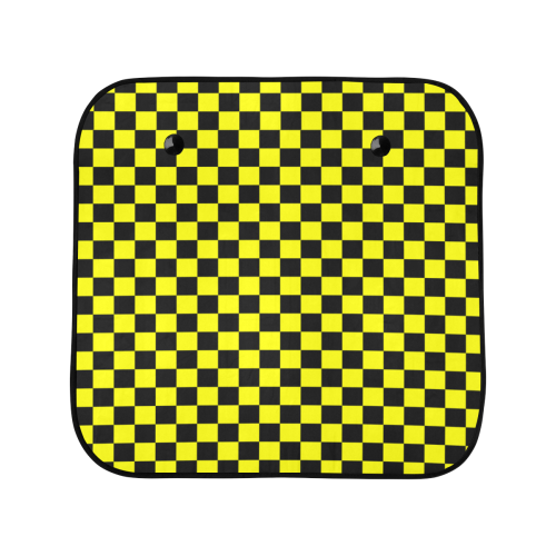 Checkerboard Black and Yellow Car Sun Shade 28"x28"x2pcs