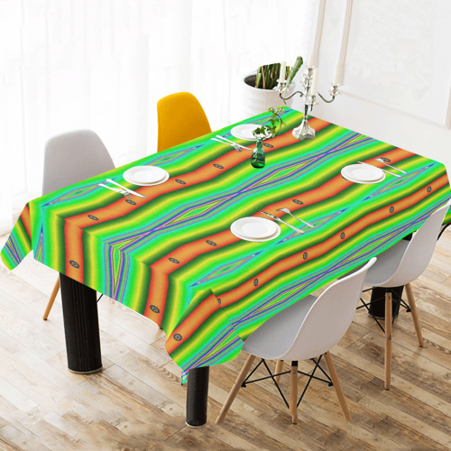 Bright Green Orange Stripes Pattern Abstract Cotton Linen Tablecloth 60"x 104"