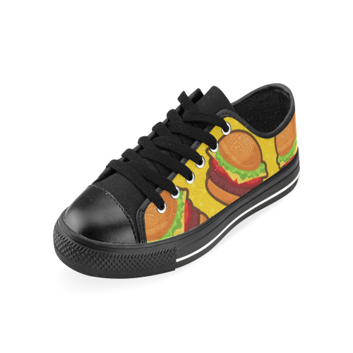 zapato de niño con un divertido diseño de hamburguesas Low Top Canvas Shoes for Kid (Model 018)