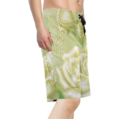 Beautiful soft green roses Men's All Over Print Board Shorts (Model L16)