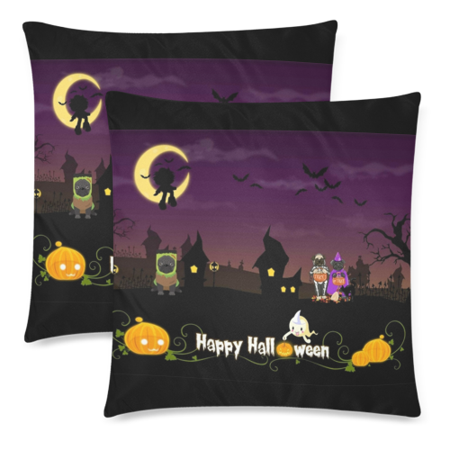 Happy Halloween Spooky Fun Pugs Custom Zippered Pillow Cases 18"x 18" (Twin Sides) (Set of 2)